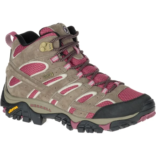 MERRELL Women's Moab 2 Mid Waterproof Hiking Boots, Boulder/ Blush 3 MERRELL Women's Moab 2 Mid Waterproof Hiking Boots, Boulder/ Blush
