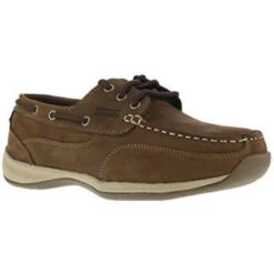 ROCKPORT WORKS Women's Sailing Club 3 Eye Tie Steel Toe Boat Shoe, Brown